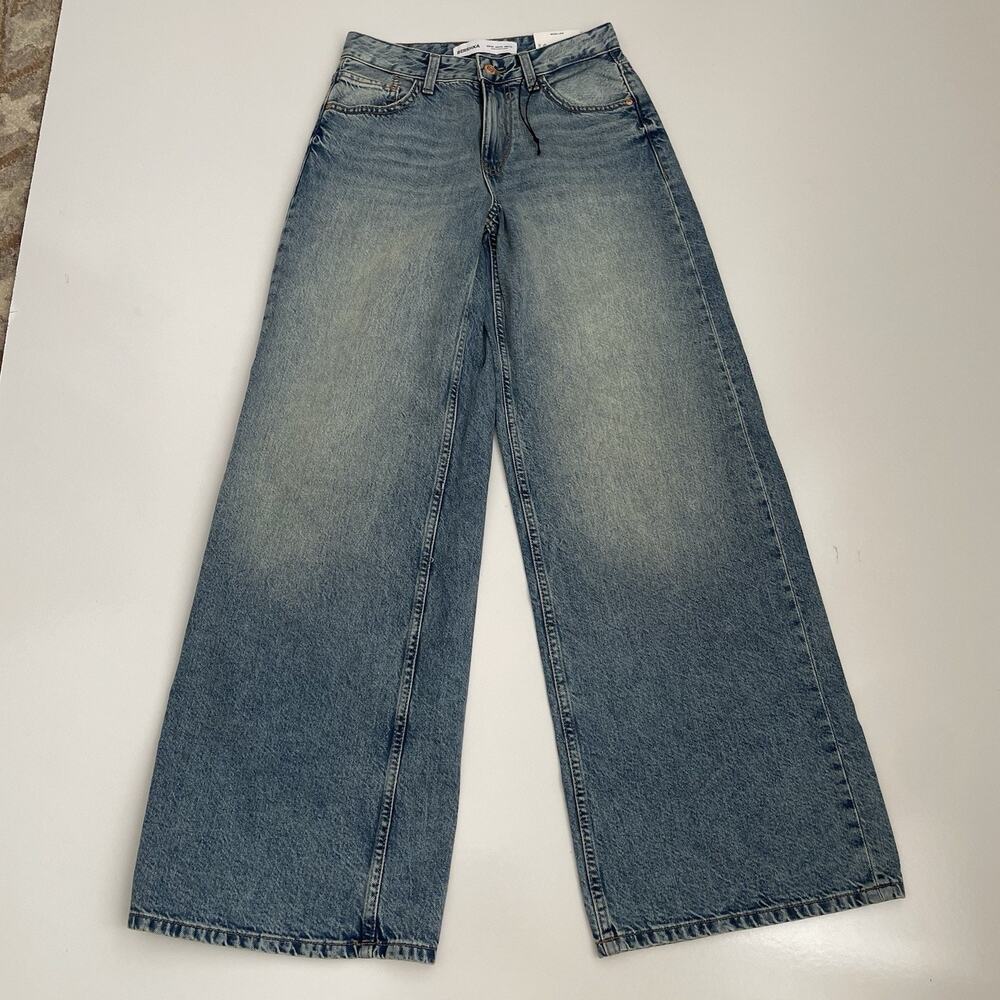NEW Bershka Wide Leg Jeans Women’s Size US 2 34 Blue High Rise Baggy Denim Pants